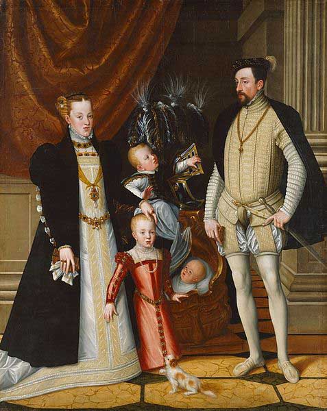 Holy Roman Emperor Maximilian II. of Austria and his wife Infanta Maria of Spain with their children